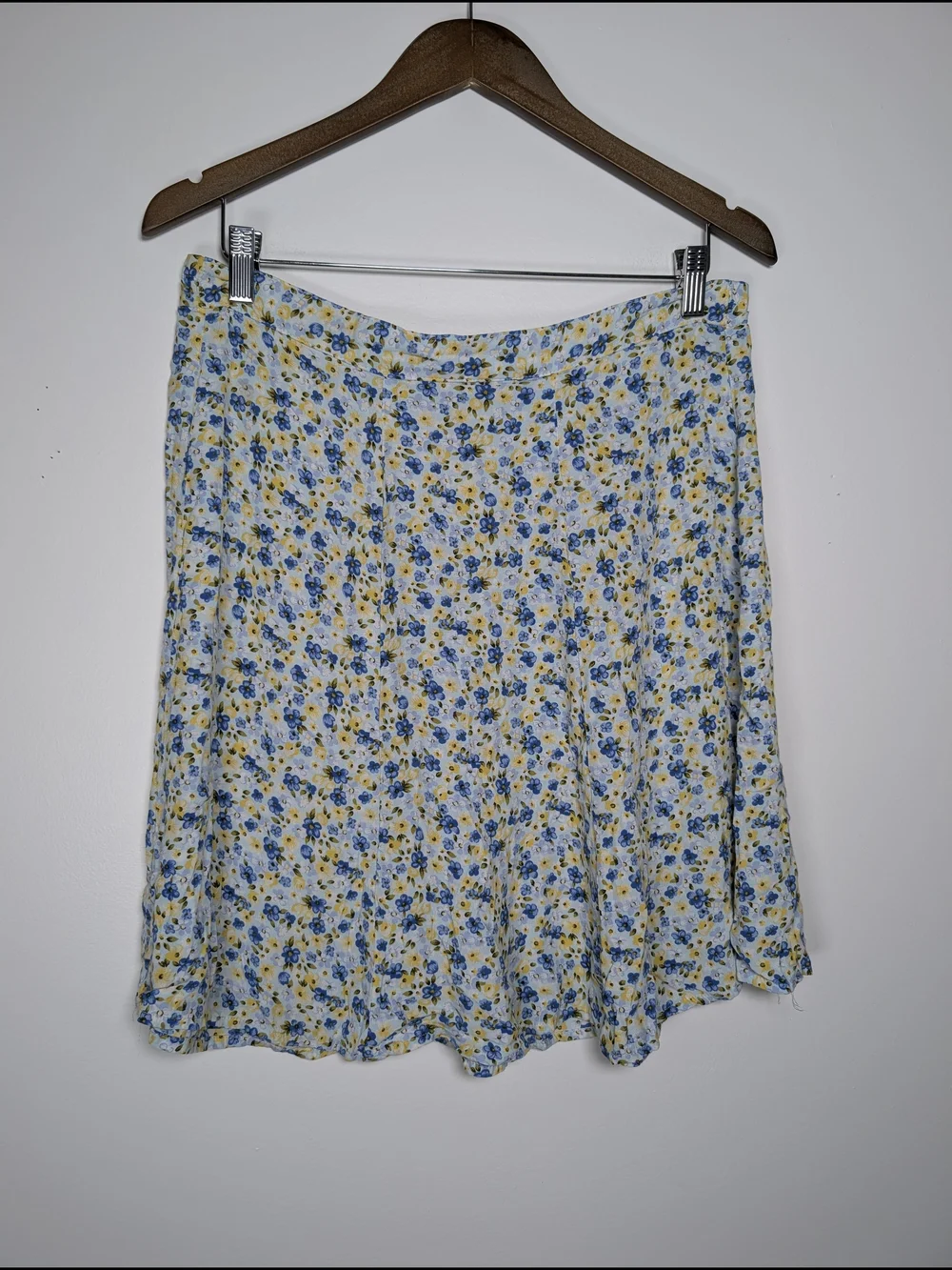 Vintage Clio Blue Floral Rayon Mini Skirt Cottagecore Ditsy Print M Feminine 90s